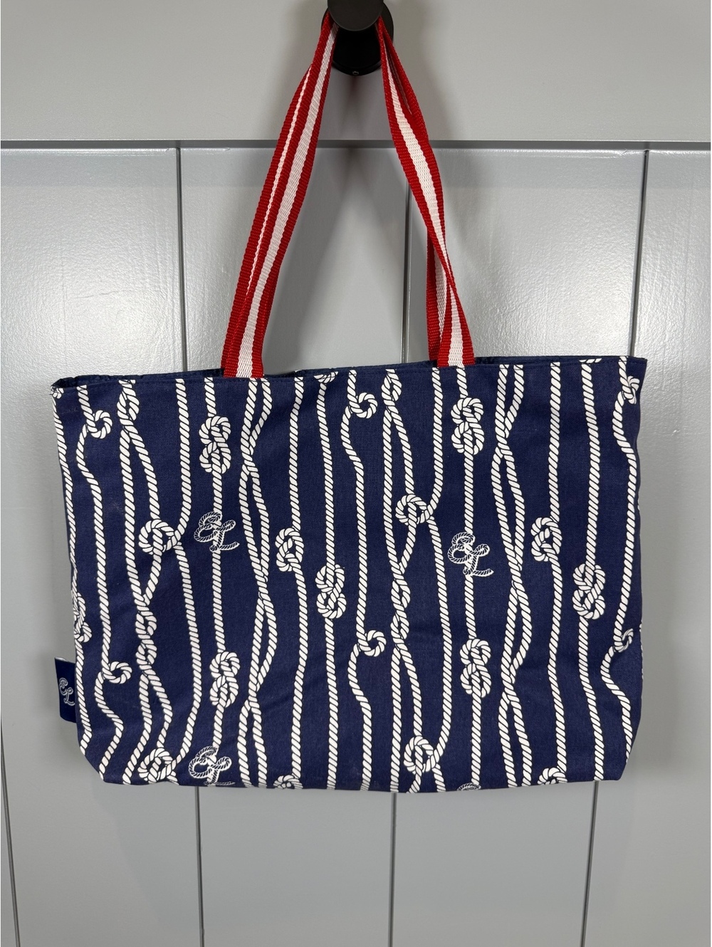 Estee Lauder Navy Blue Rope Print Nautical Tote Bag Nantucket Coastal Grandma